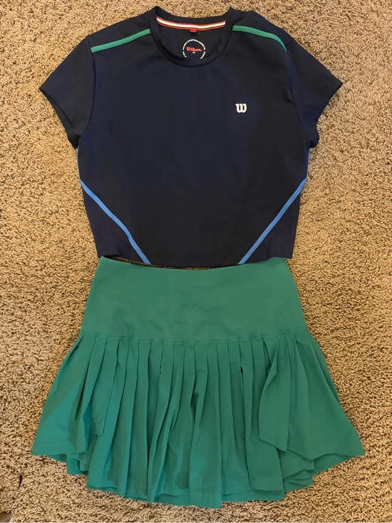 Wilson Dresses & Skirts - Wilson Navy Short-Sleeve Crop Top with Green Midtown Wrap Skirt Set - M